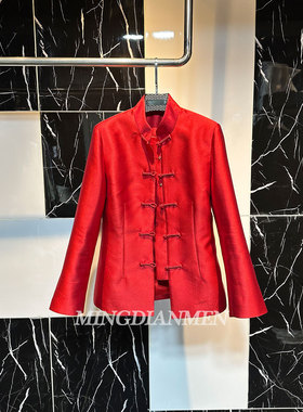 2026年新款新中式风红色盘扣丝毛立领外套女气质复古上衣