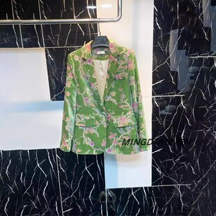 外套女装 复古气质短款 港味绿色丝绒镂空提花西装 2026春秋款