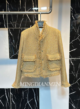 2026年春季新款金色小香风粗花呢短外套女轻奢气质显瘦毛呢外套
