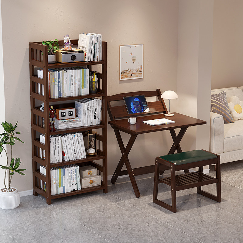 简易书架落地置物架一体靠墙