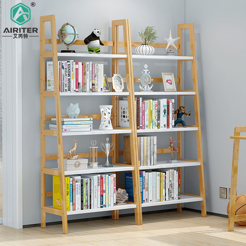 简易书架落地实木书柜多层收纳架