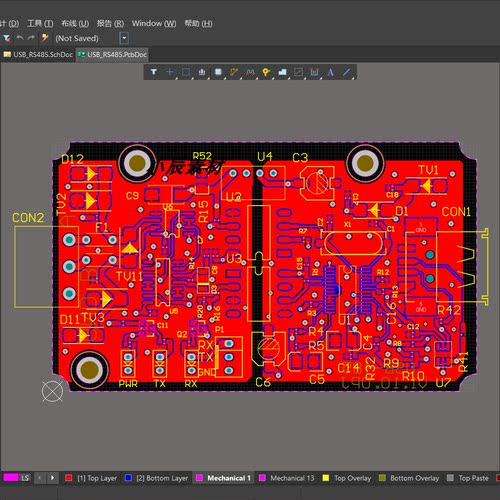 USB转485 USB转232 USB转422 RS232转RS485原理图+PCB源文件
