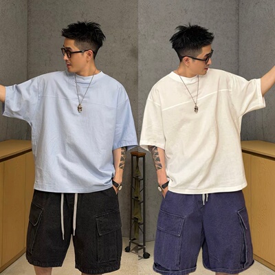 夏季薄款老钱风棉麻蝙蝠袖T恤