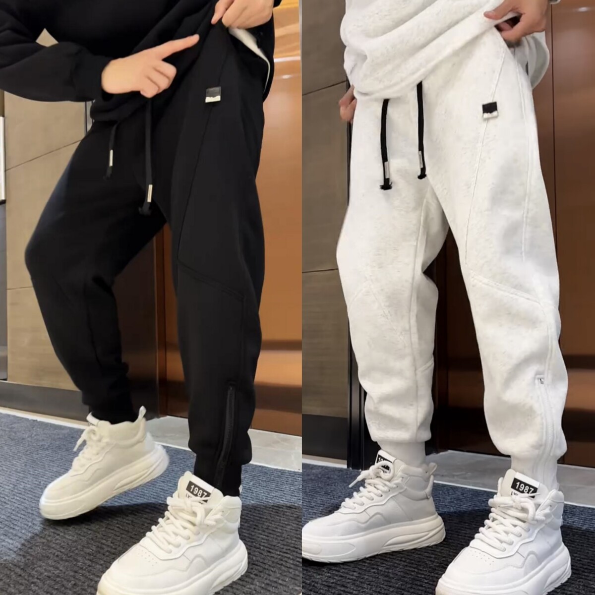 秋冬季重磅加绒加厚拉链束脚卫裤