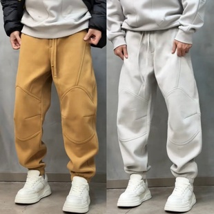 百搭防寒保暖运动哈伦卫裤 男时尚 加绒加厚拉链口袋束脚休闲裤 冬季