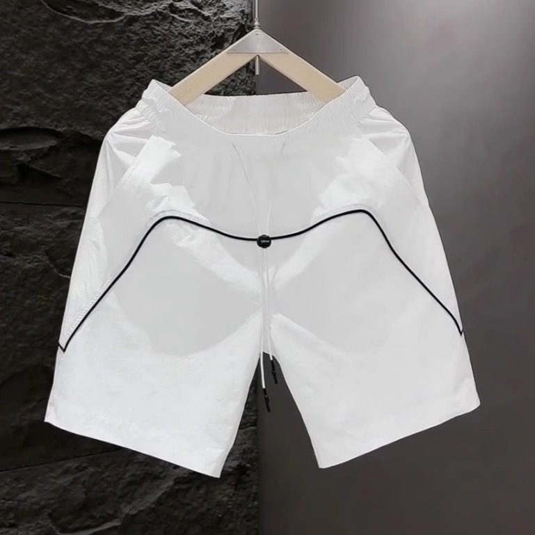 夏季薄款冰丝速干线条感休闲短裤男士时尚百搭宽松透气五分沙滩裤,男装,短裤,淘宝优惠券,粉丝福利购,淘宝优惠卷