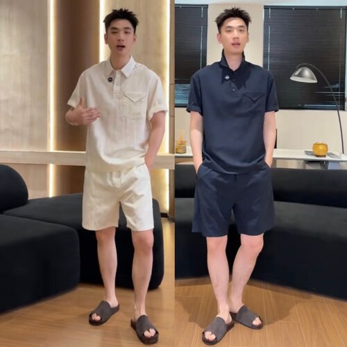 夏季薄款老钱风凉感休闲运动套装
