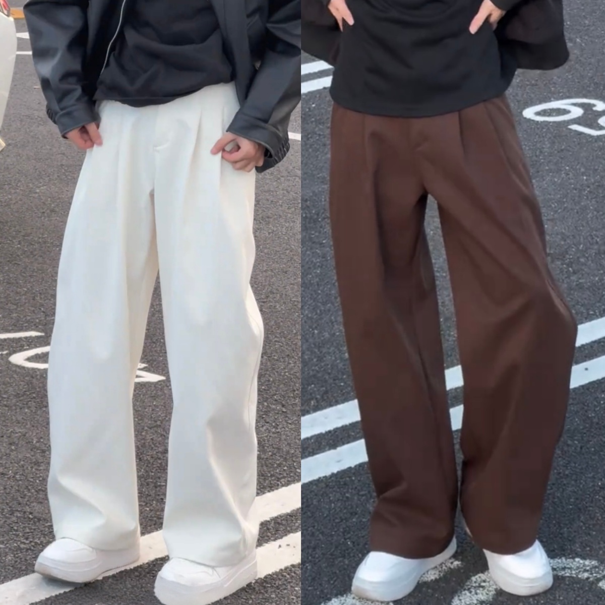 秋季美式潮牌极简风褶皱休闲长裤