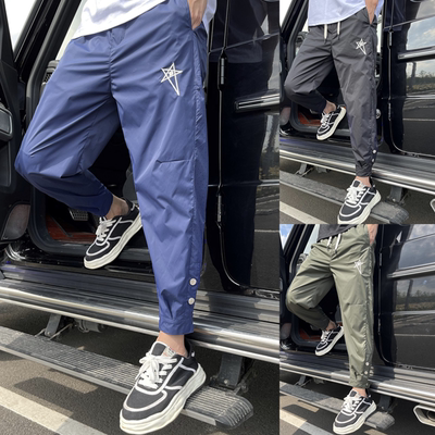 夏季薄款男士冰丝刺绣休闲卫裤