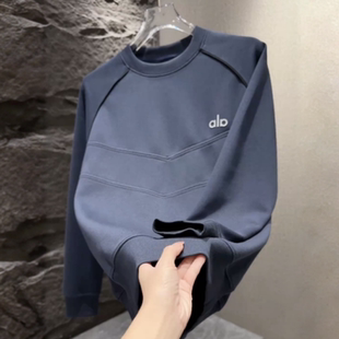 秋冬高级感拼接潮流字母圆领卫衣男时尚百搭宽松透气休闲长袖上衣