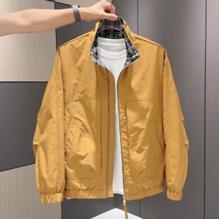 时尚 高级感拼接格子立领夹克情侣款 百搭亲肤透气休闲外套 男士 春季