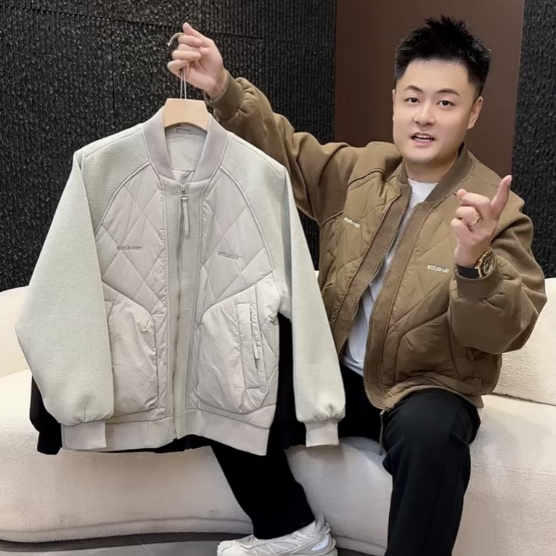 男士高档刺绣拼接棒球领夹克棉服