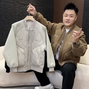 秋冬季男士高档刺绣拼接棒球领夹克棉服外套加棉加厚防寒保暖上衣