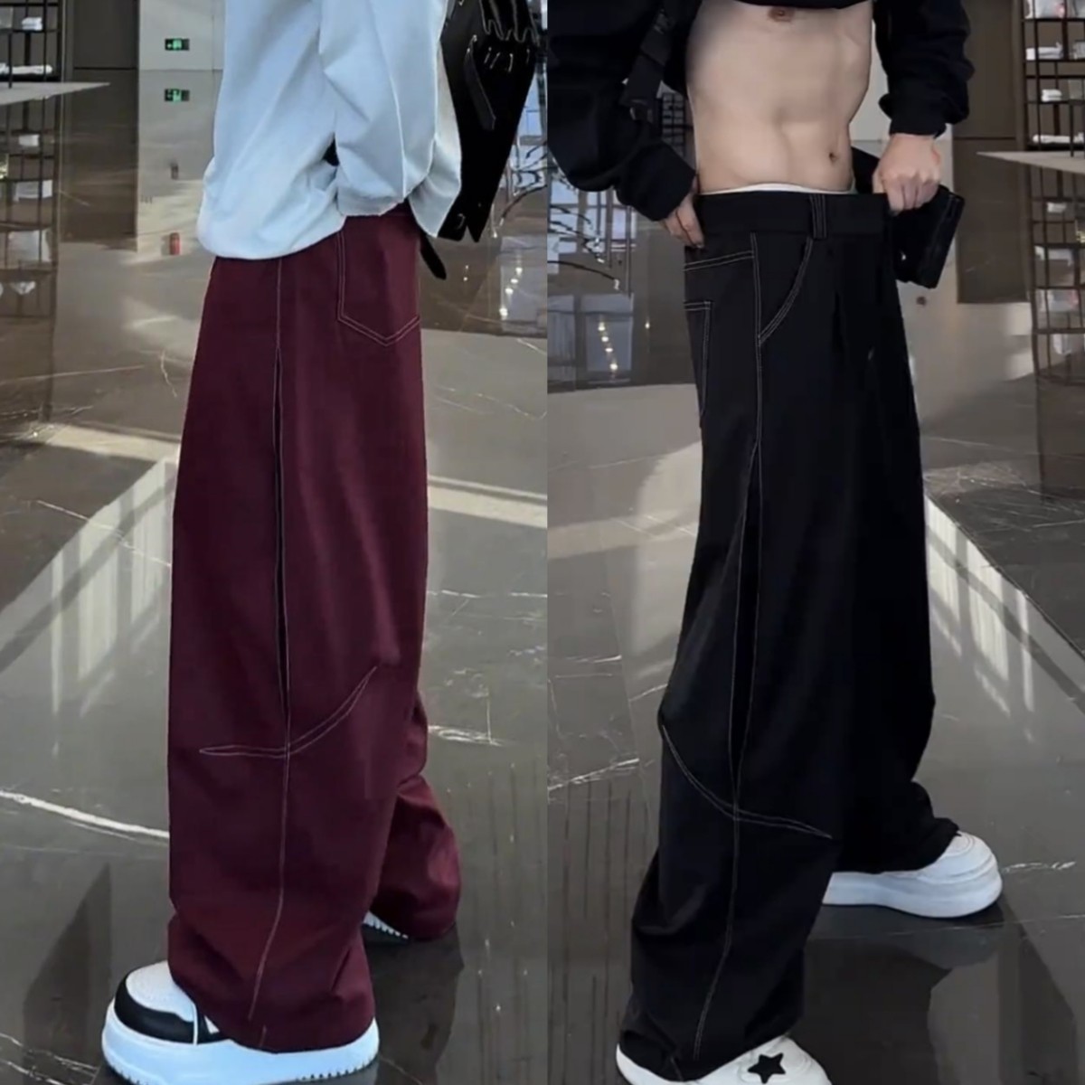 秋季男士新款明线裁剪弯刀休闲裤时尚百搭宽松透气直筒阔腿哈伦裤,男装,休闲裤,淘宝优惠券,粉丝福利购,淘宝优惠卷