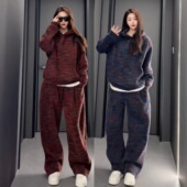 连帽卫衣长裤 情侣款 两件套 重磅加绒加厚色织提花休闲运动套装 冬季