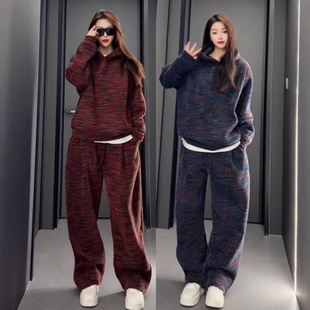 连帽卫衣长裤 情侣款 两件套 重磅加绒加厚色织提花休闲运动套装 冬季