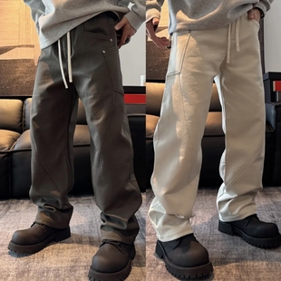 美式 裤 潮牌底抓绒弯刀休闲裤 百搭加绒加厚阔腿直筒工装 男士 秋冬季