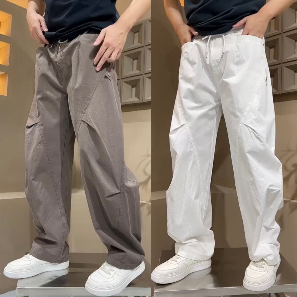 春夏潮牌重工水洗棉布弯刀工装裤男士时尚百搭亲肤透气直筒休闲裤