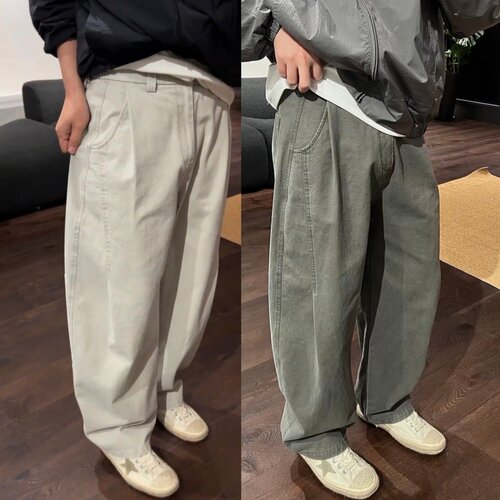 春季美式重磅水洗弯刀直筒休闲裤
