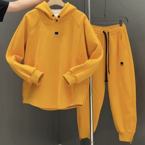 秋冬季加绒加厚连帽运动休闲套装