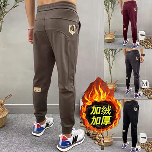 潮流百搭束脚运动裤 秋冬新款 情侣款 刺绣贴标加绒加厚休闲卫裤 男士