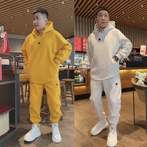 秋冬加绒加厚重磅侧拉链连帽卫衣卫裤两件套防寒保暖休闲运动套装