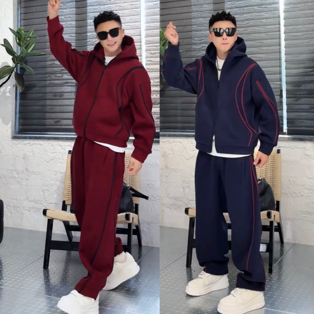 秋冬新款重磅空气层休闲运动套装