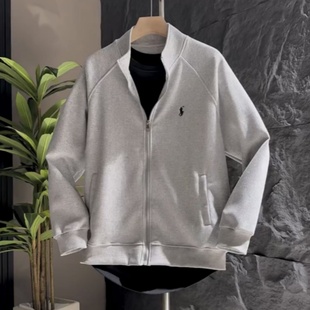 时尚 秋季 卫衣情侣同款 潮牌拼接刺绣拉链开衫 百搭运动休闲外套 男士