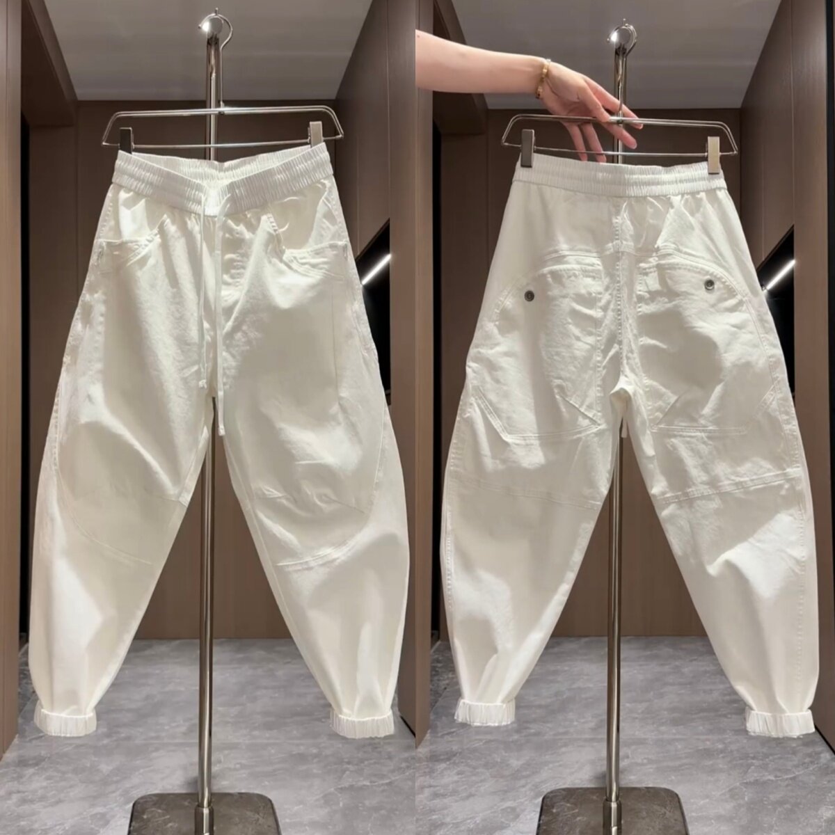 春夏潮牌水洗棉布弯刀束脚休闲裤男士简约百搭宽松透气运动小脚裤