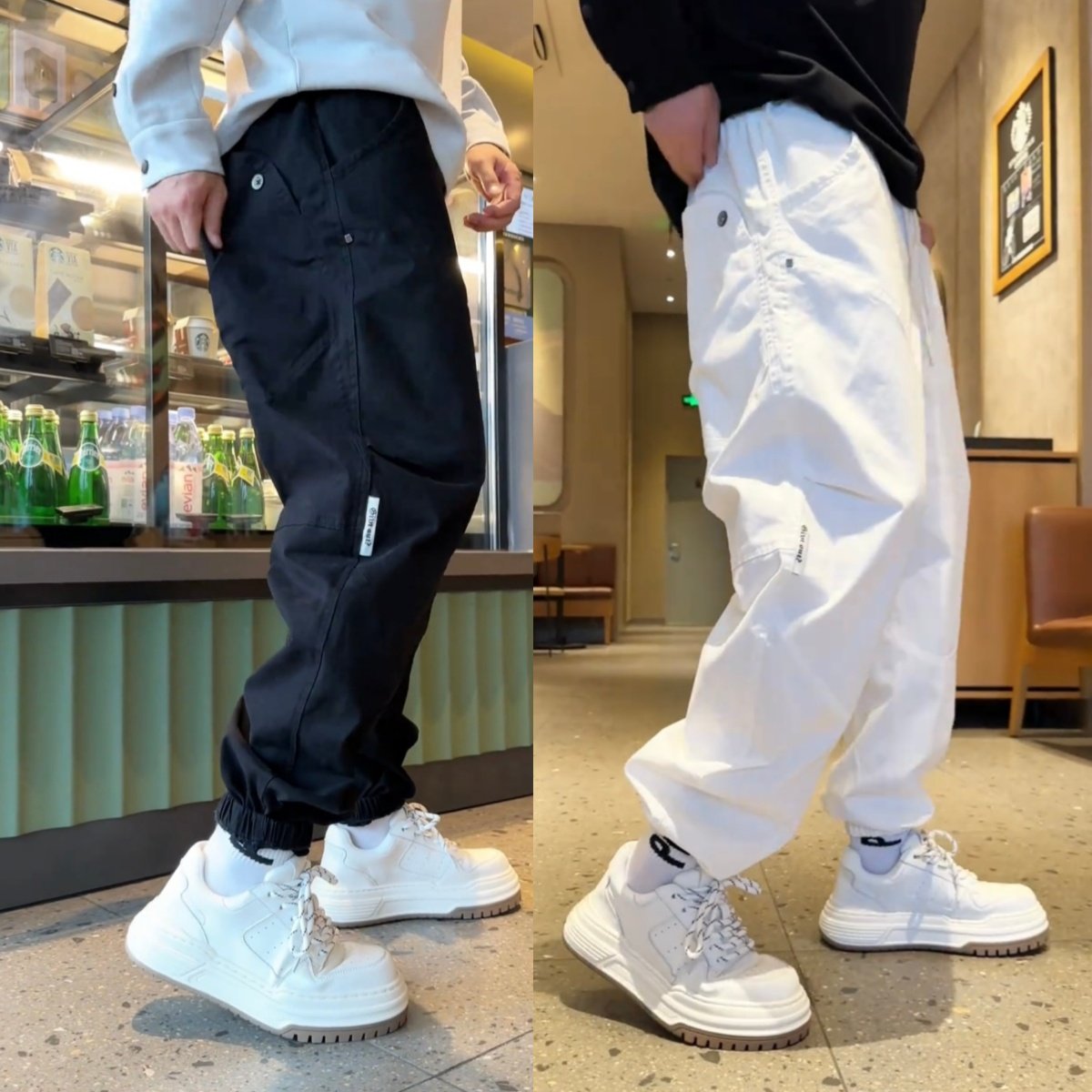 秋季新款美式潮牌拼接工装休闲裤男士时尚百搭宽松透气束脚哈伦裤,男装,休闲裤,淘宝优惠券,粉丝福利购,淘宝优惠卷