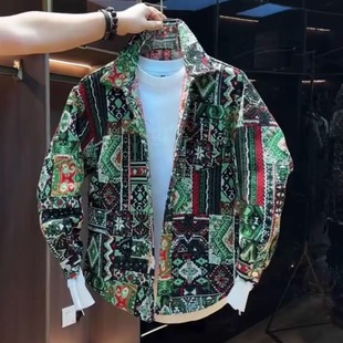 外搭民族风提花色织编织上衣情侣宽松外套夹克男 翻领衬衫 秋季 新款