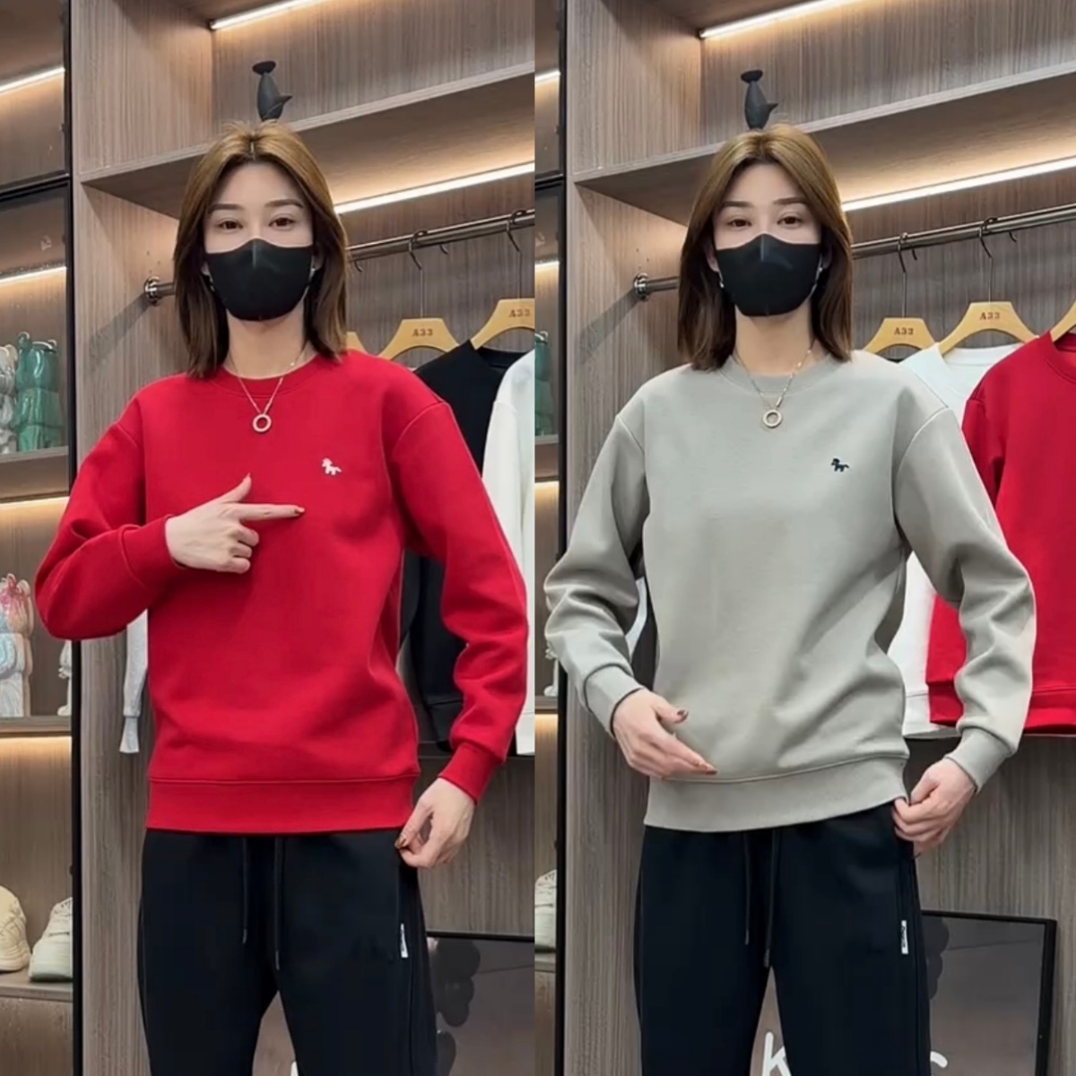 秋冬极简风加绒加绒刺绣圆领卫衣