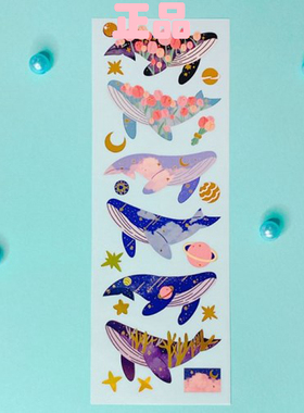 韩国进口mong mong space 烫金装饰贴纸 鲸鱼花朵