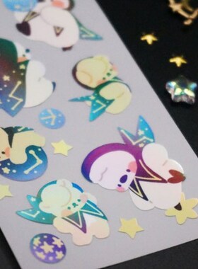韩国进口 mong mong space 全息装饰贴纸 企鹅星星
