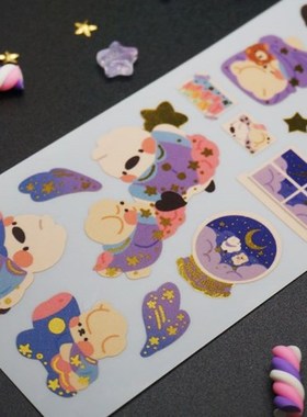 韩国进口 mong mong space 烫金装饰贴纸 企鹅晚安