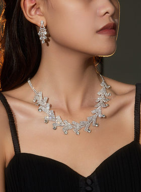 韩国新款镶钻箭头耳环项链轻奢精致小众锁骨链气质高级感百搭饰品