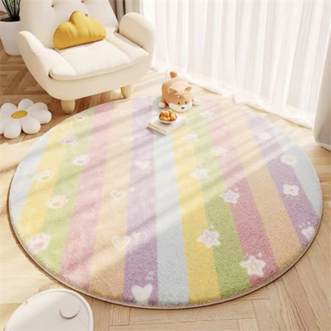 家用卧室书房卡通仿羊绒圆形地毯
