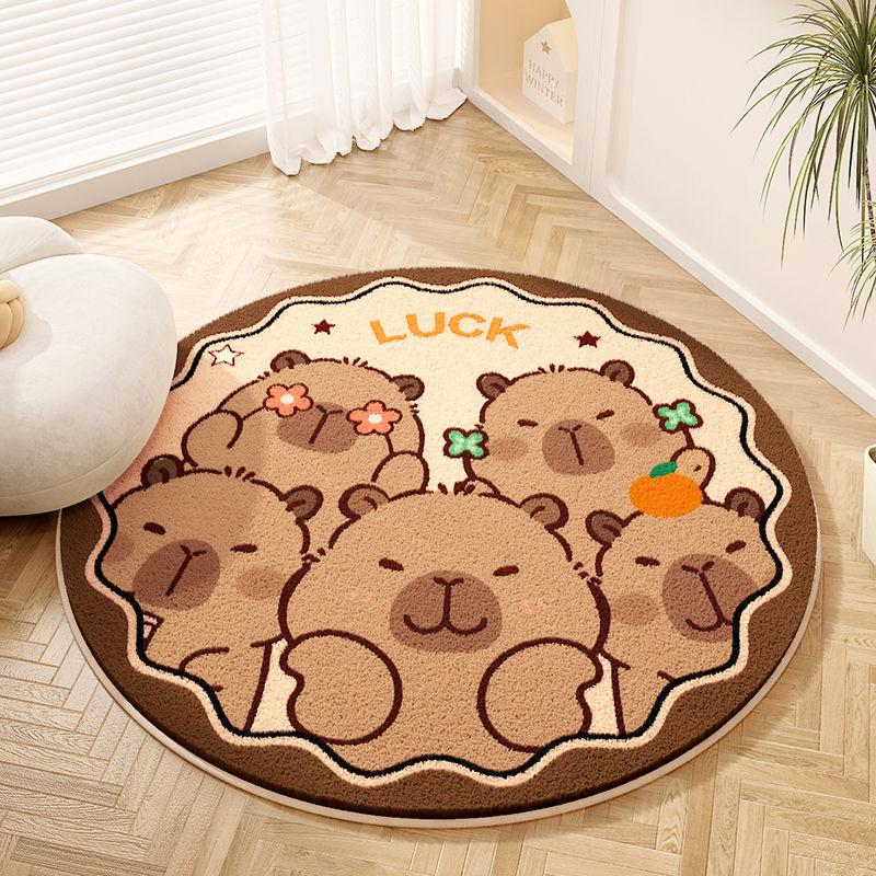 儿童房圆形地毯卡皮巴拉卡通