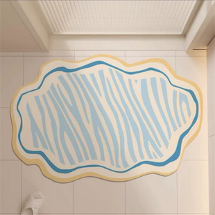 奶油风浴室卫生间地垫硅藻泥吸水垫防滑地毯干湿分离卫浴门口脚垫