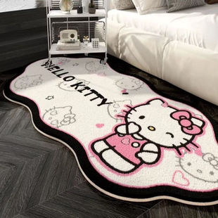 黑粉色系hellokitty地毯仿羊绒床边地毯防摔耐磨耐用卧室通用地毯