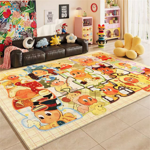 多巴胺星星人地毯客厅免打理黄色地垫儿童房可爱隔音脚垫卧室床边