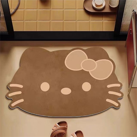 卡通豹纹kitty浴室专用地垫卫生间厕所门口吸水脚垫硅藻泥防滑毯