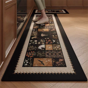 中古风厨房专用防滑防油污地垫复古地毯吸水吸油垫子耐脏脚垫