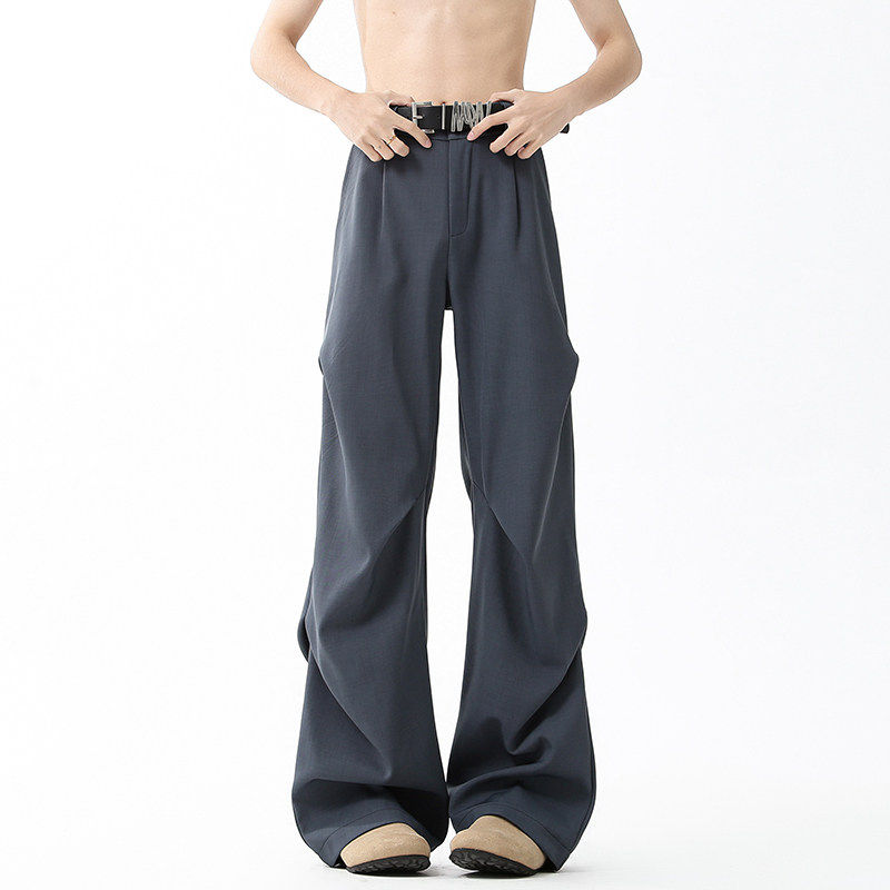 春季新款打褶垂感休闲西裤高街痞帅高级感潮流男裤