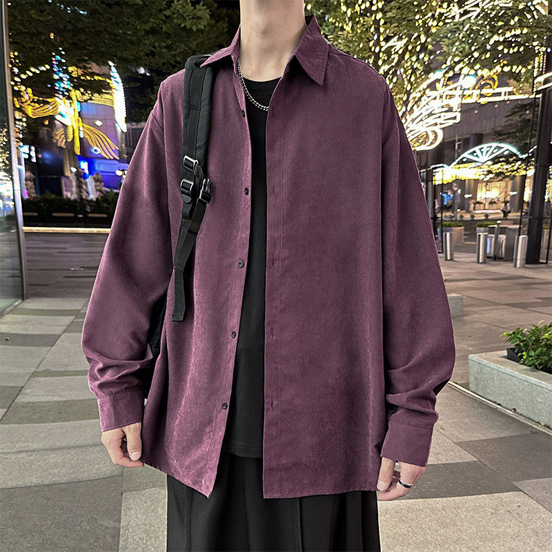 春季新款桃皮绒衬衫港风宽松男女薄款外套时尚休闲