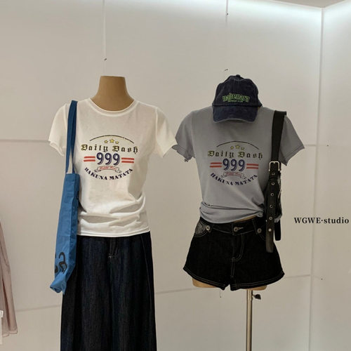WGWE2026夏季韩系ins风字母数字印花百搭休闲圆领短袖T恤女W10145