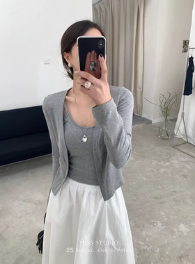 MISS密思家针织开衫外套+胸垫吊带背心上衣两件套女早春套装88911