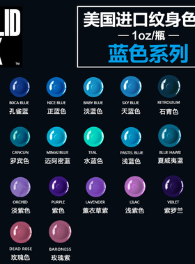 进口SOLID INK金尊纹身色料蓝色紫色系列刺青彩色颜料刺艺器材