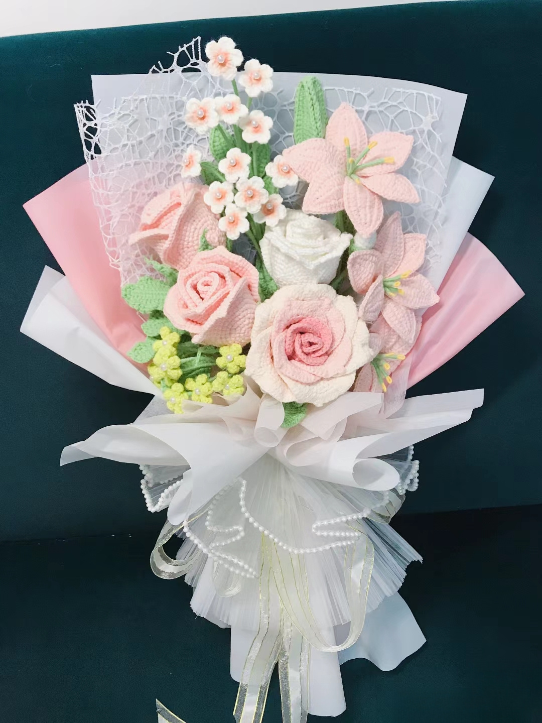 手工diy编织郁金香花束仿真花束
