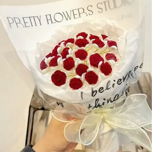 七夕情人节手工diy永不凋谢的玫瑰玉兰花花束材料包自制仿真礼物